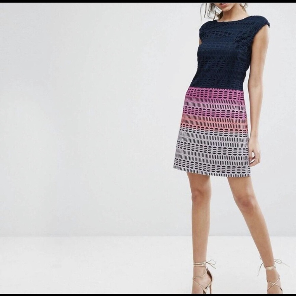 Ted Baker Dahil Dress Blue Pink Marina Mosaic Lace Tunic Mini, Women's Size 6